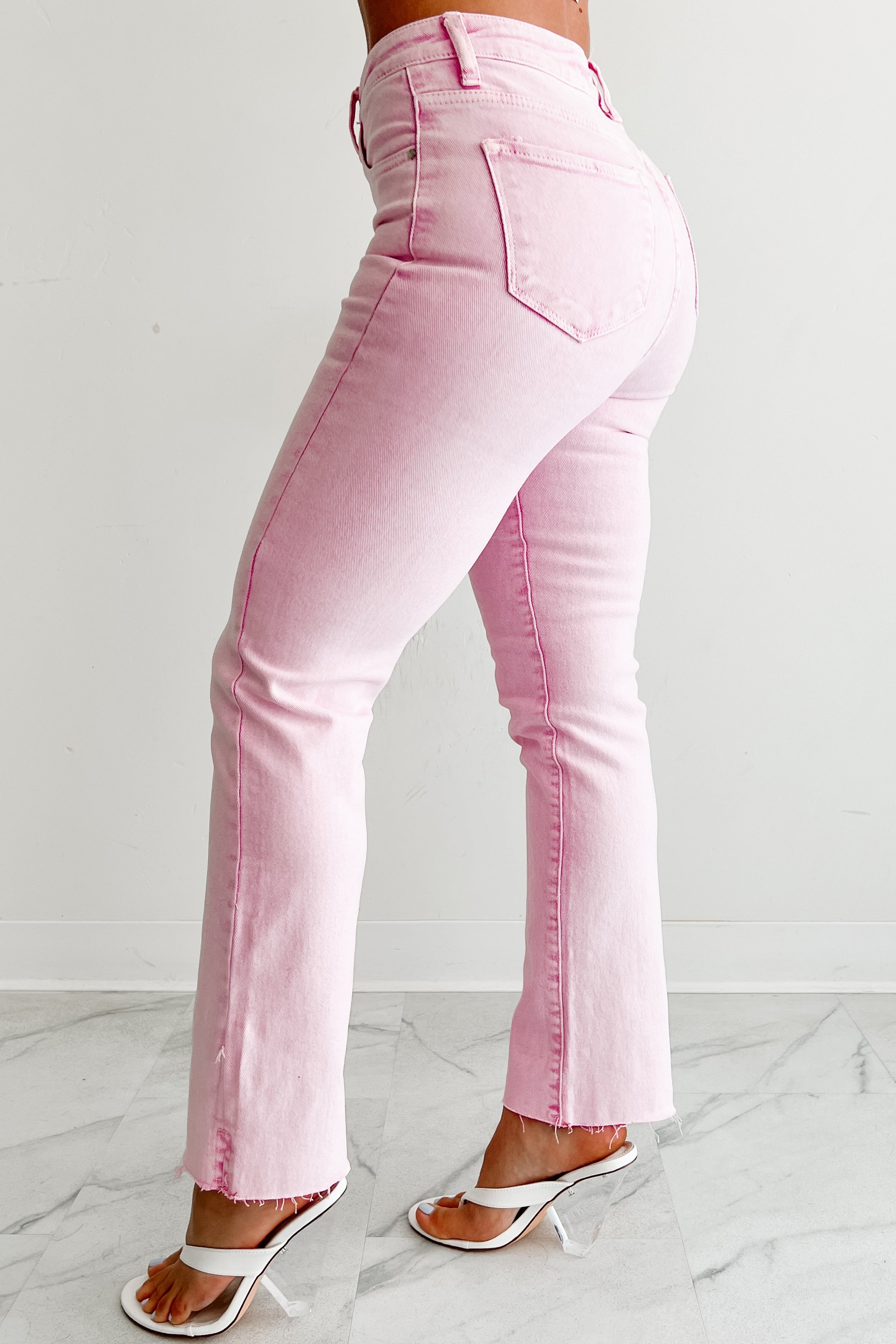 Nadine High Rise Straight Leg Risen Jeans (Acid Pink)