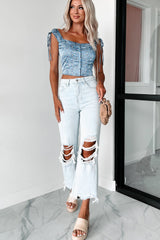 Selectively Social Hook Front Floral Top (French Blue)