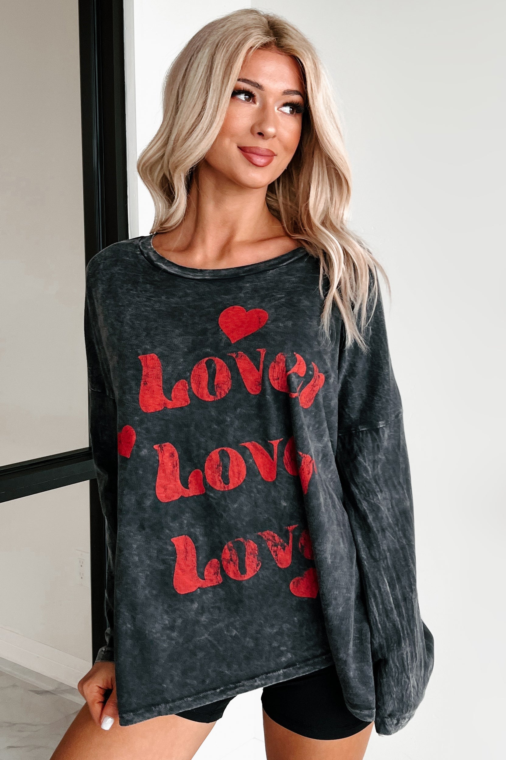 Be My "Lover" Acid Wash Graphic Top (Charcoal)