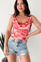 Slay All Day Sleeveless Floral Built-In Bra Top (Coral)