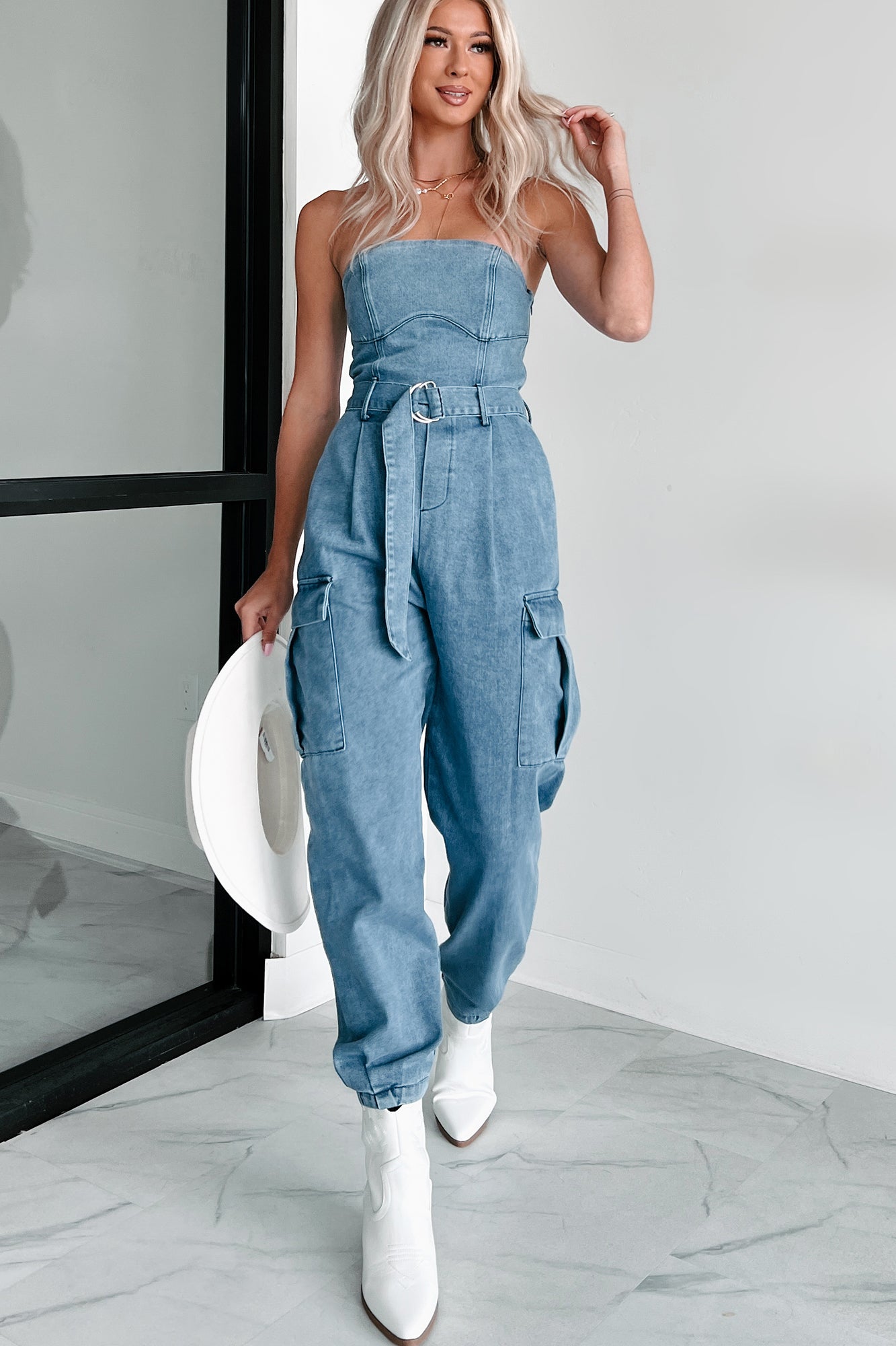 Ignite Your Passion Denim Cargo Jumpsuit (Denim)
