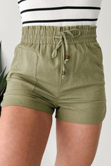 Laid Back Feels High Rise Linen Shorts (Olive)
