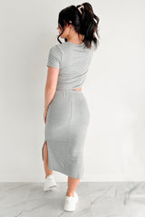 Sweeter With Time Crop Top & Skirt Set (Grey)