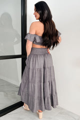 Laugh Till It Hurts Two Piece Ruffle Skirt Set (Charcoal)