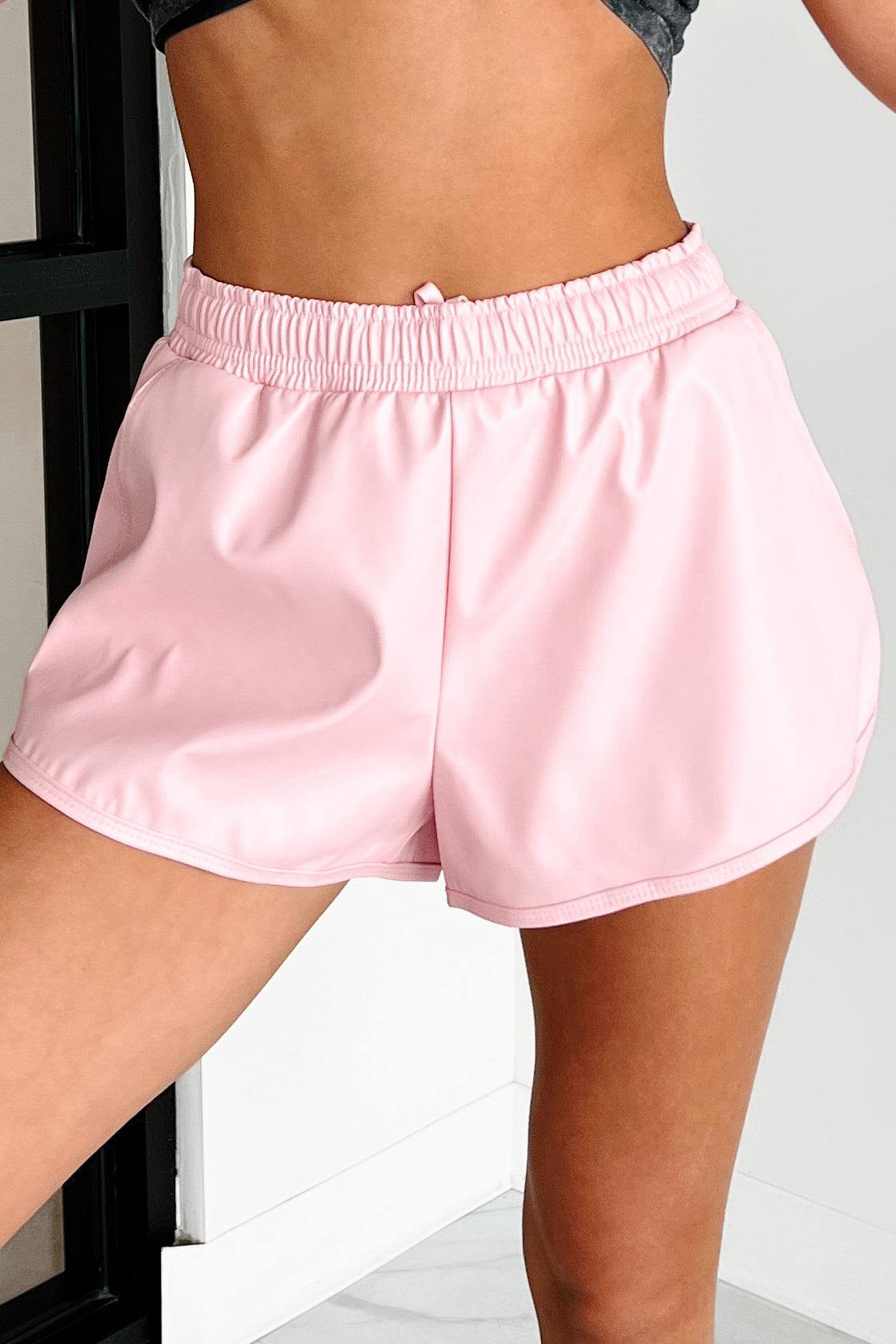 Expected Outcomes Faux Leather Shorts (Pink)