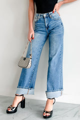Gordie Mid Rise Special A Cuffed Wide Leg Jeans (Dark)