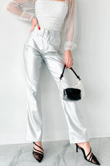 Power Hour Judy Blue High Waist Faux Leather Pants (Metallic Silver)