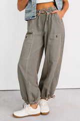 Restless Heart Striped Wide Leg Drawstring Pants (Latte)
