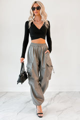 Chic Moment V Neck Wrap Crop Top (Black)