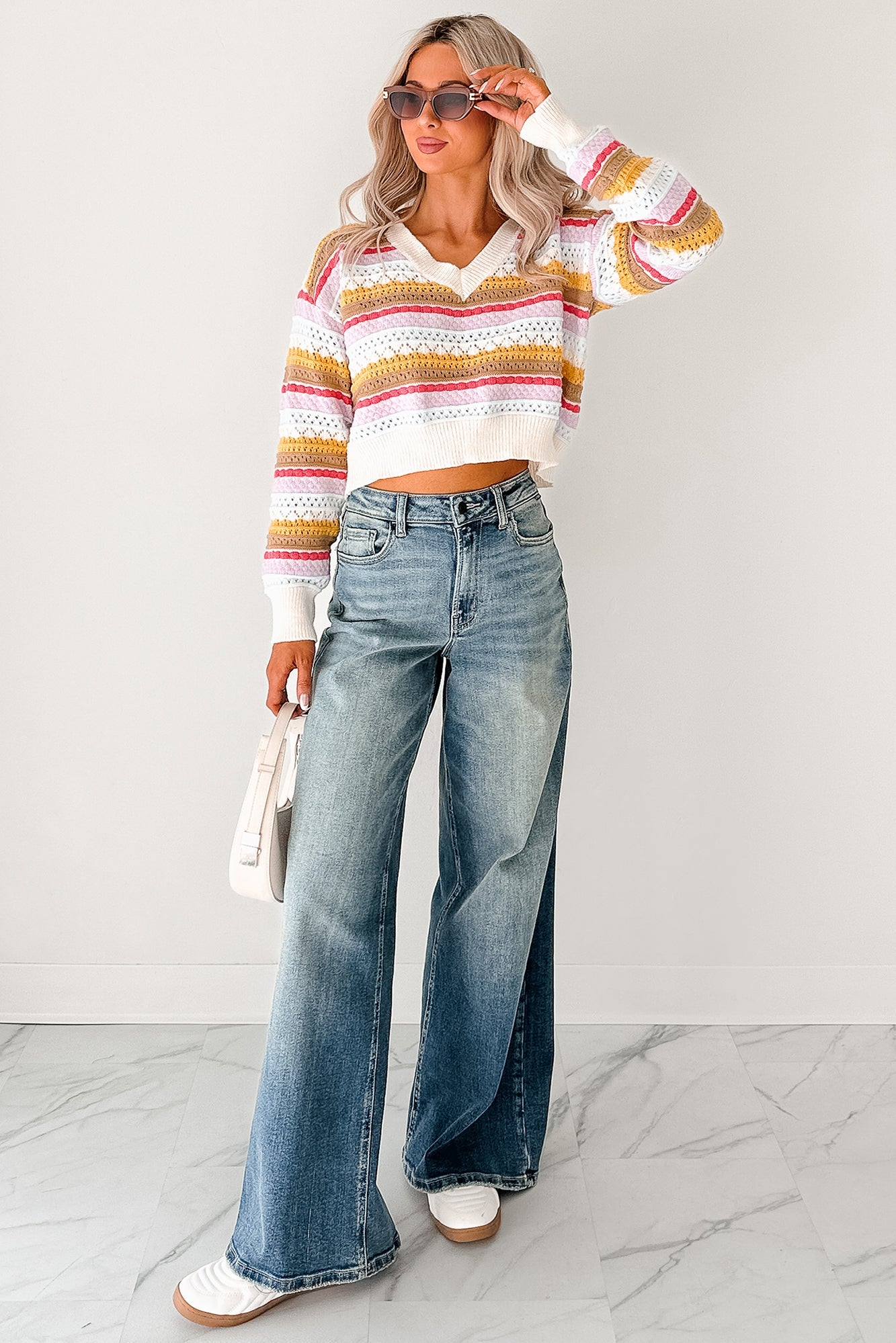 Girly Things Striped V Neck Sweater (Ivory/Multi)