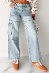 Lucy Cargo Mica Denim Wide Leg Cargo Jeans (Medium)