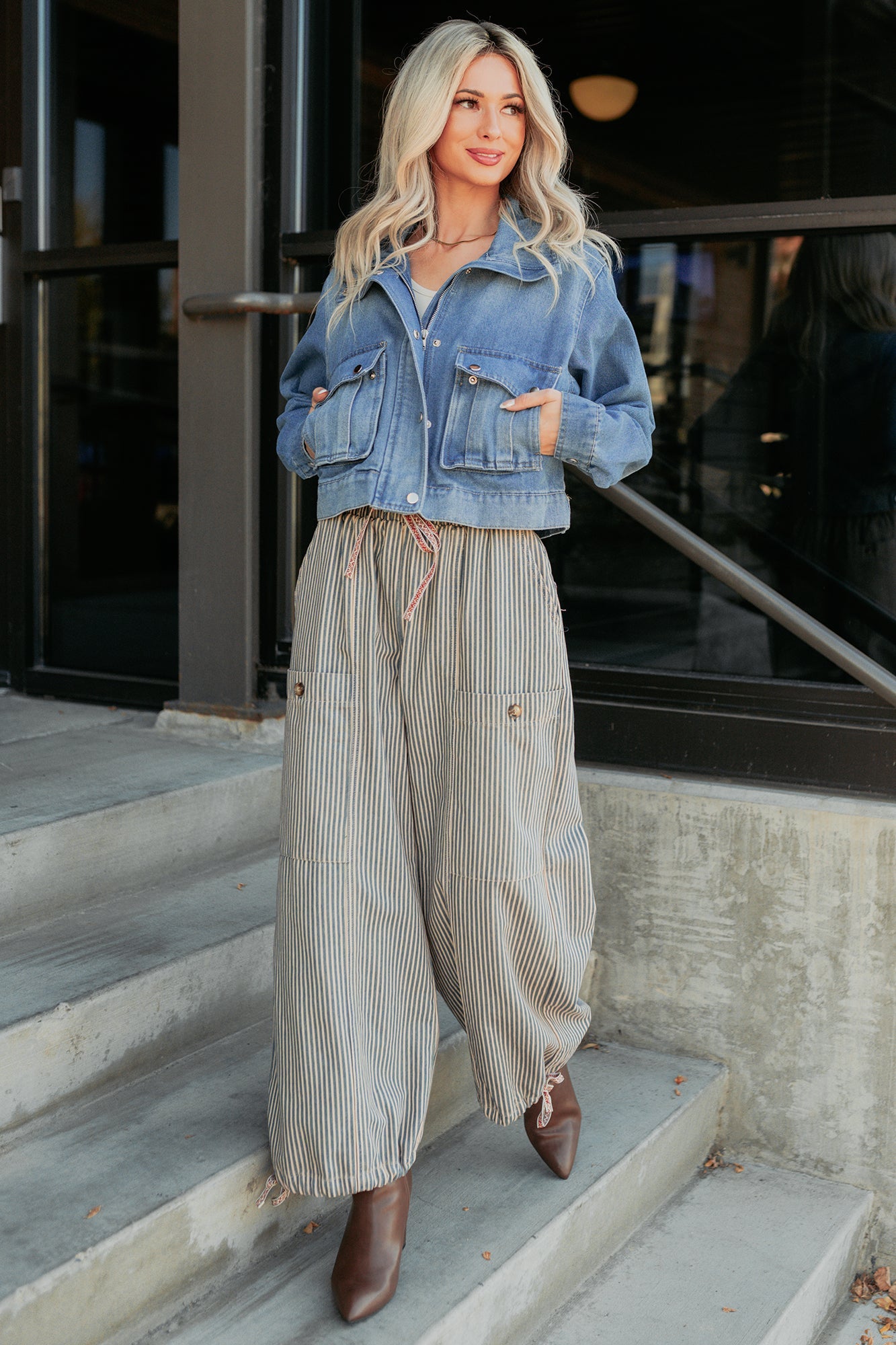 Restless Heart Striped Wide Leg Drawstring Pants (Latte)