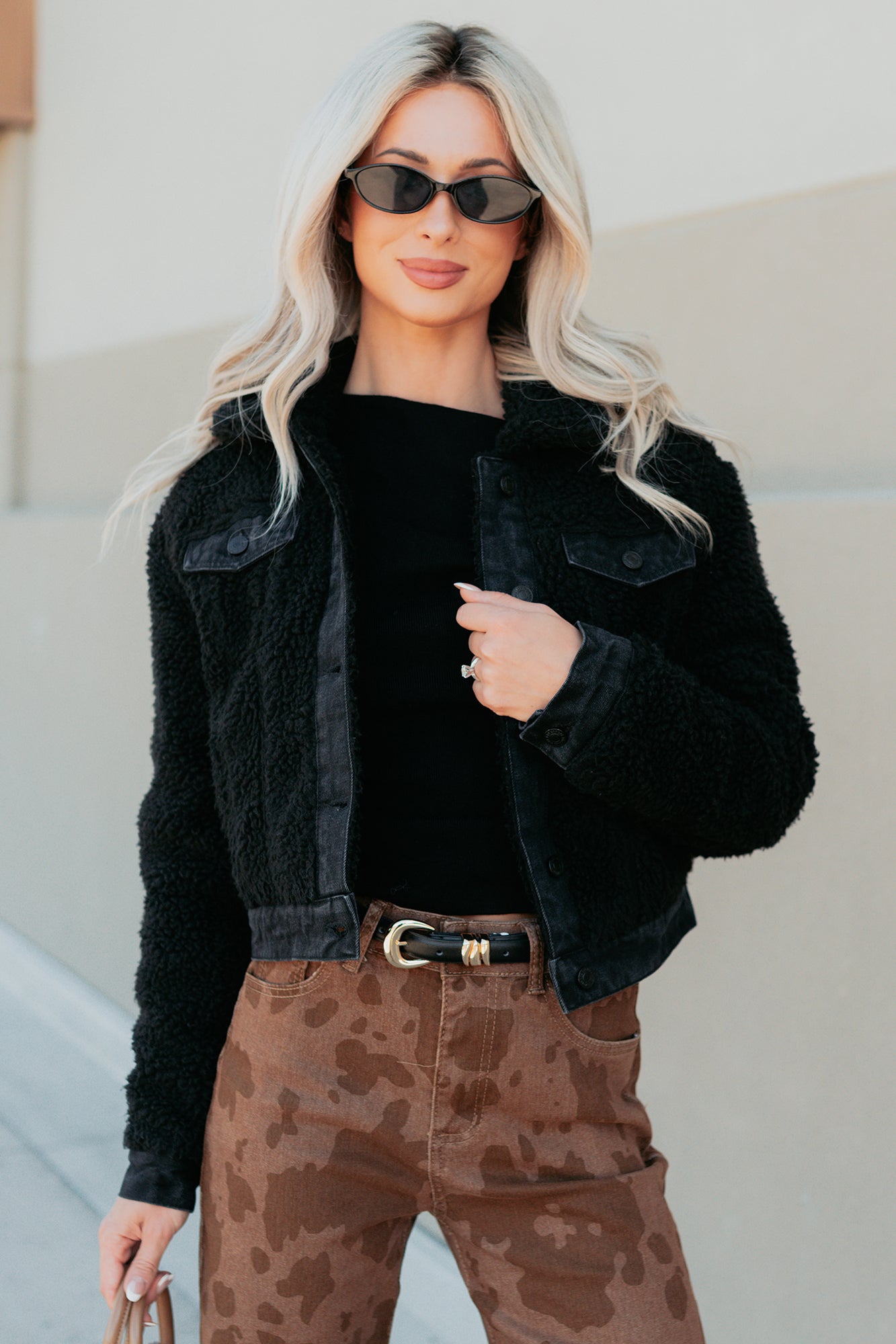 No Worries Here Sherpa Crop Kancan Jacket (Black)