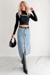 Leigh Long Sleeve Peekaboo Mock Neck Top (Black)