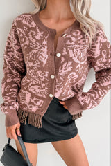 All I Really Want Floral Print Fringe Hem Cardigan (Mocha/Pink)