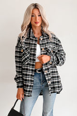 Laid Back Life Plaid Long Sleeve Shacket (Black)