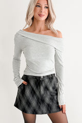 Luxe Basics One Shoulder Ribbed Top (Heather Grey)