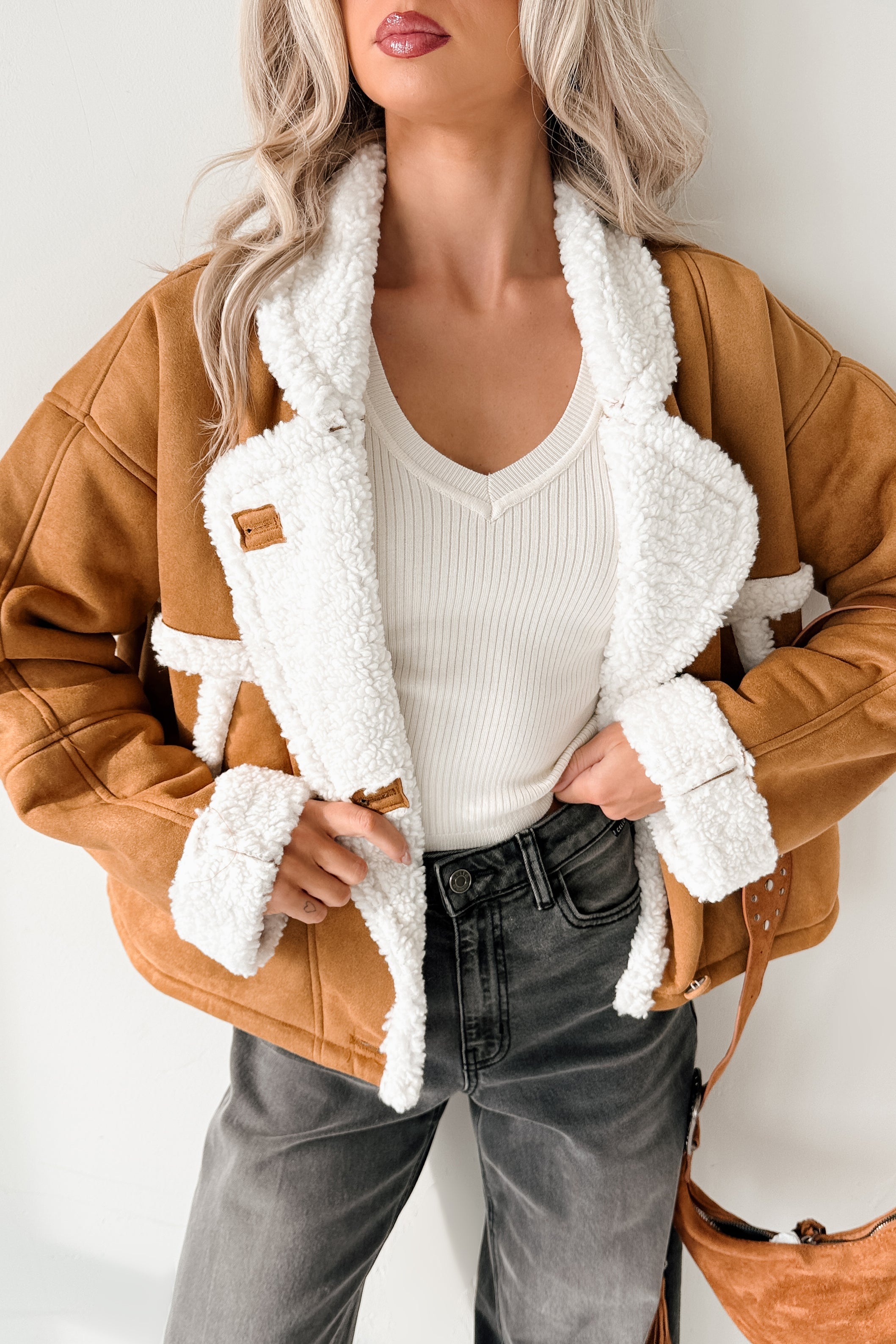 Carol Nights Faux Suede Sherpa Jacket (Camel)
