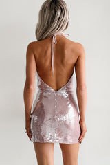 Radiance Rules Sequin Halter Mini Dress (Pink)