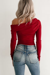 Luxe Basics One Shoulder Ribbed Top (Burgundy)