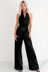 Meant To Win Faux Leather Halter Jumpsuit (Black)