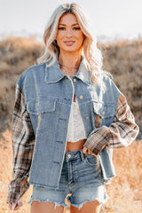 Daily Mode Plaid Denim Mix Jacket (Taupe Blend)