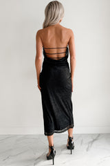 Glow Your Way Strapless Floral Midi Dress (Black)