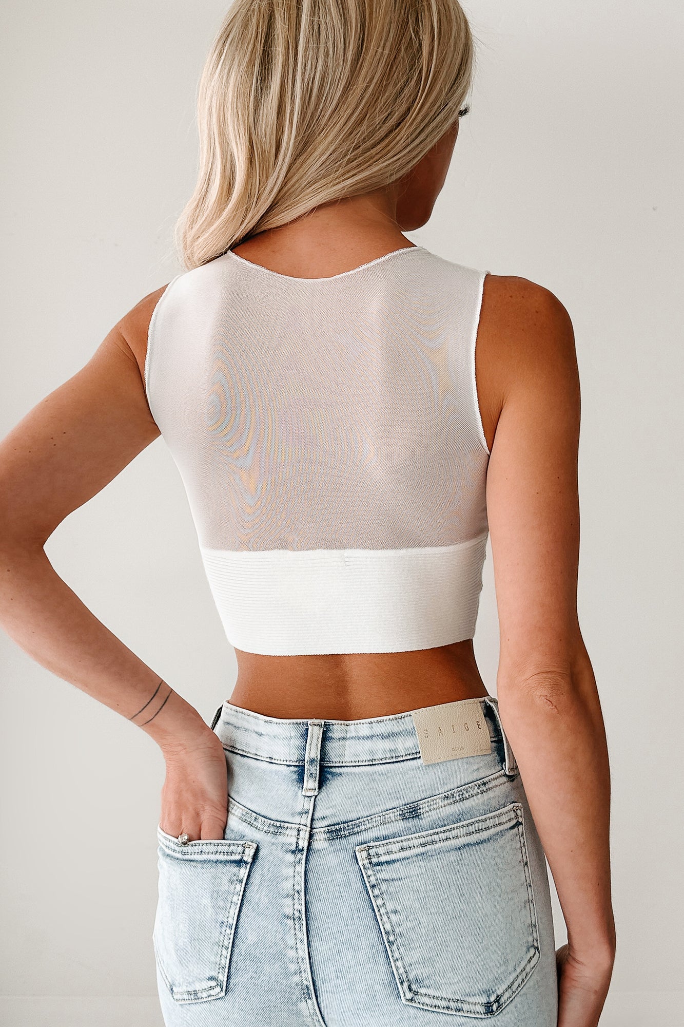 No Edits Needed Mesh Knit Crop Top (White)