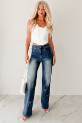 Soft & Sweet High Rise Straight Leg Bow Jeans (Med Wash)