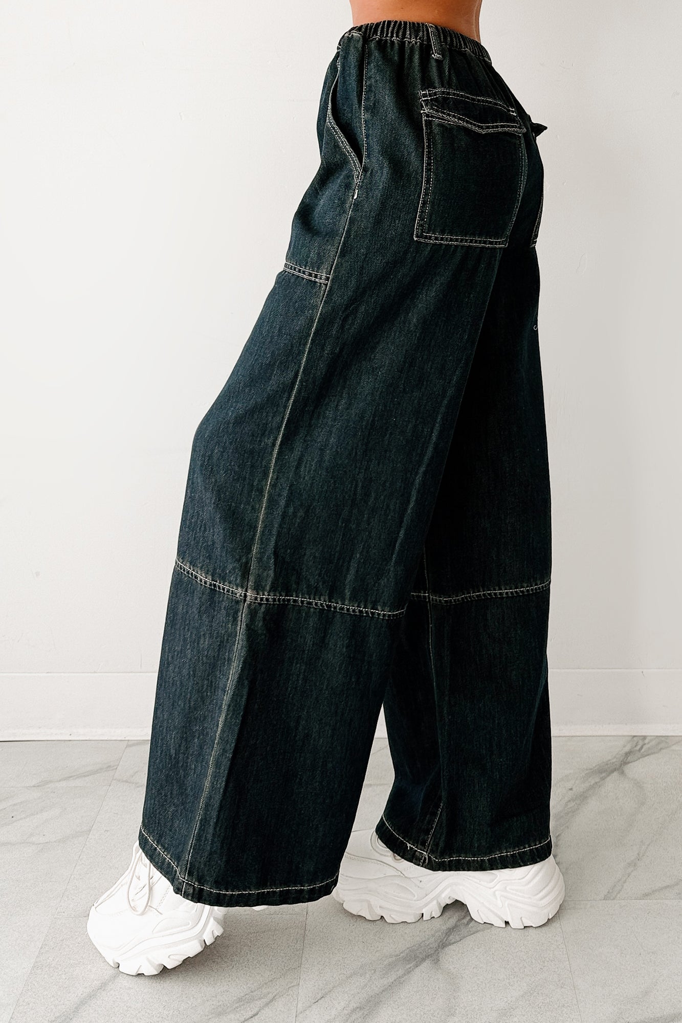 Chill Energy Wide Leg Drawstring Pants (Grey Denim)