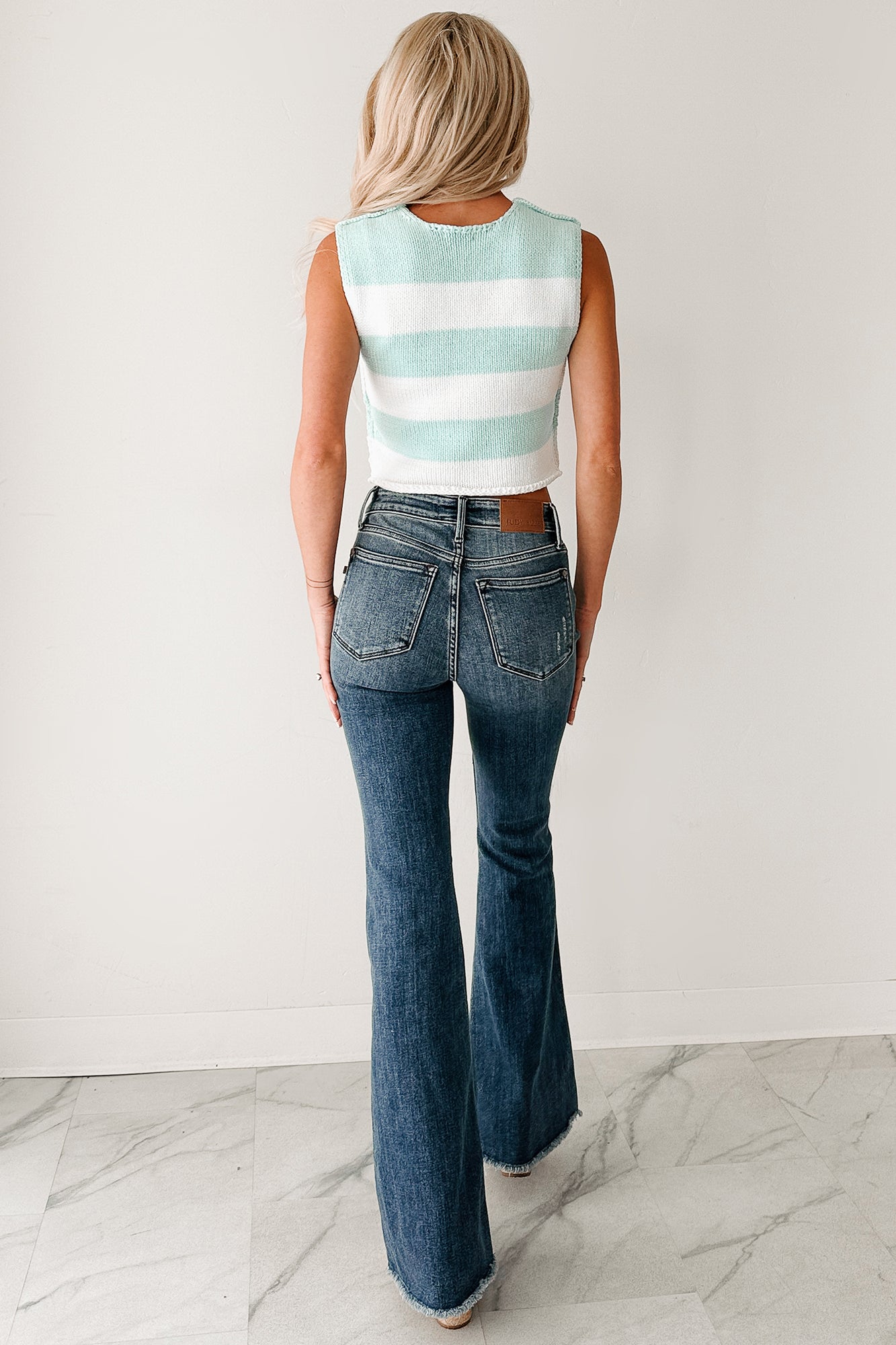 Made Like That Striped Knit Crop Top (White/Mint)