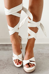 Slay Season Wrap Tie Espadrille Platform Heels (White)