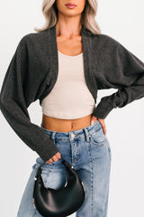 Lounge Cloud Ribbed Long Sleeve Shrug (Charcoal)