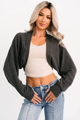 Lounge Cloud Ribbed Long Sleeve Shrug (Charcoal)
