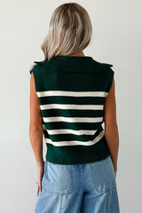 Daily Joys Striped Half-Zip Sweater Vest (Green/Cream)