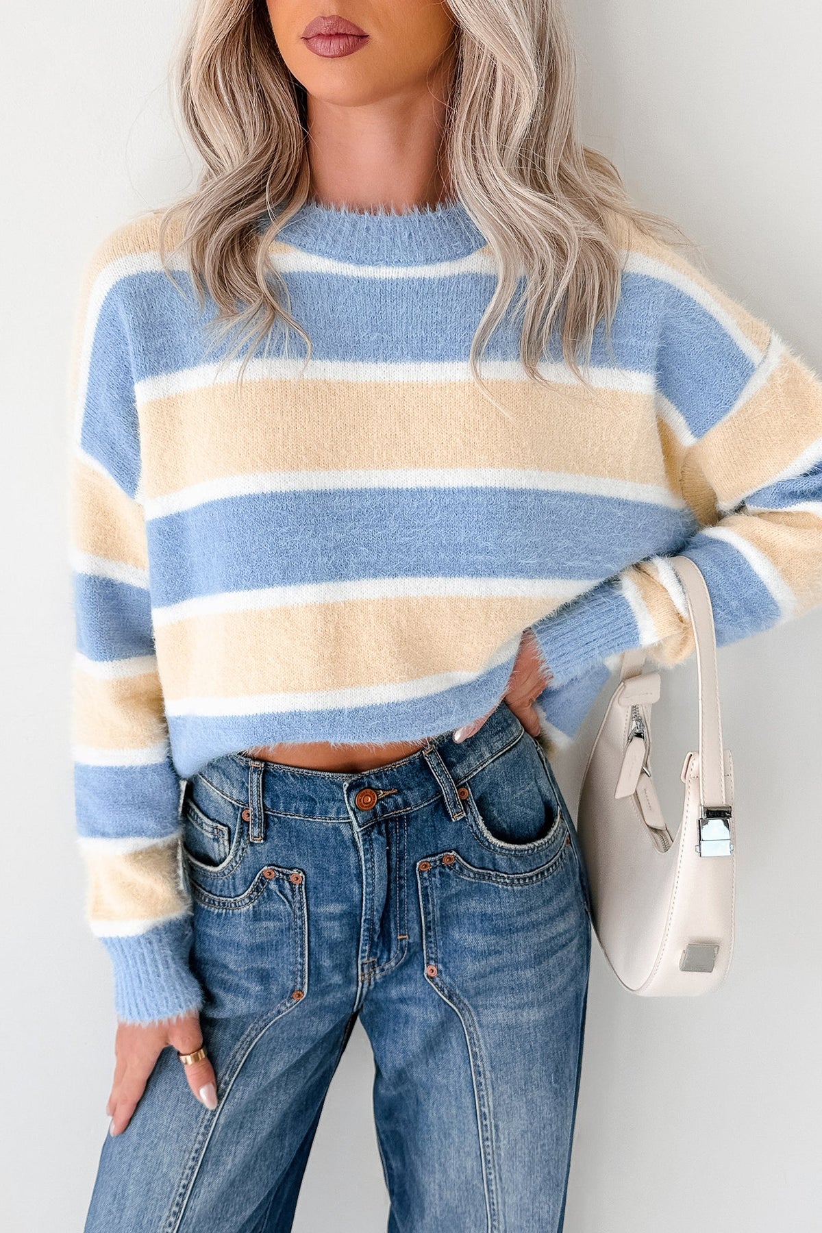 Soft Sentiments Papermoon Striped Fuzzy Sweater (Light Yellow/Light Blue)