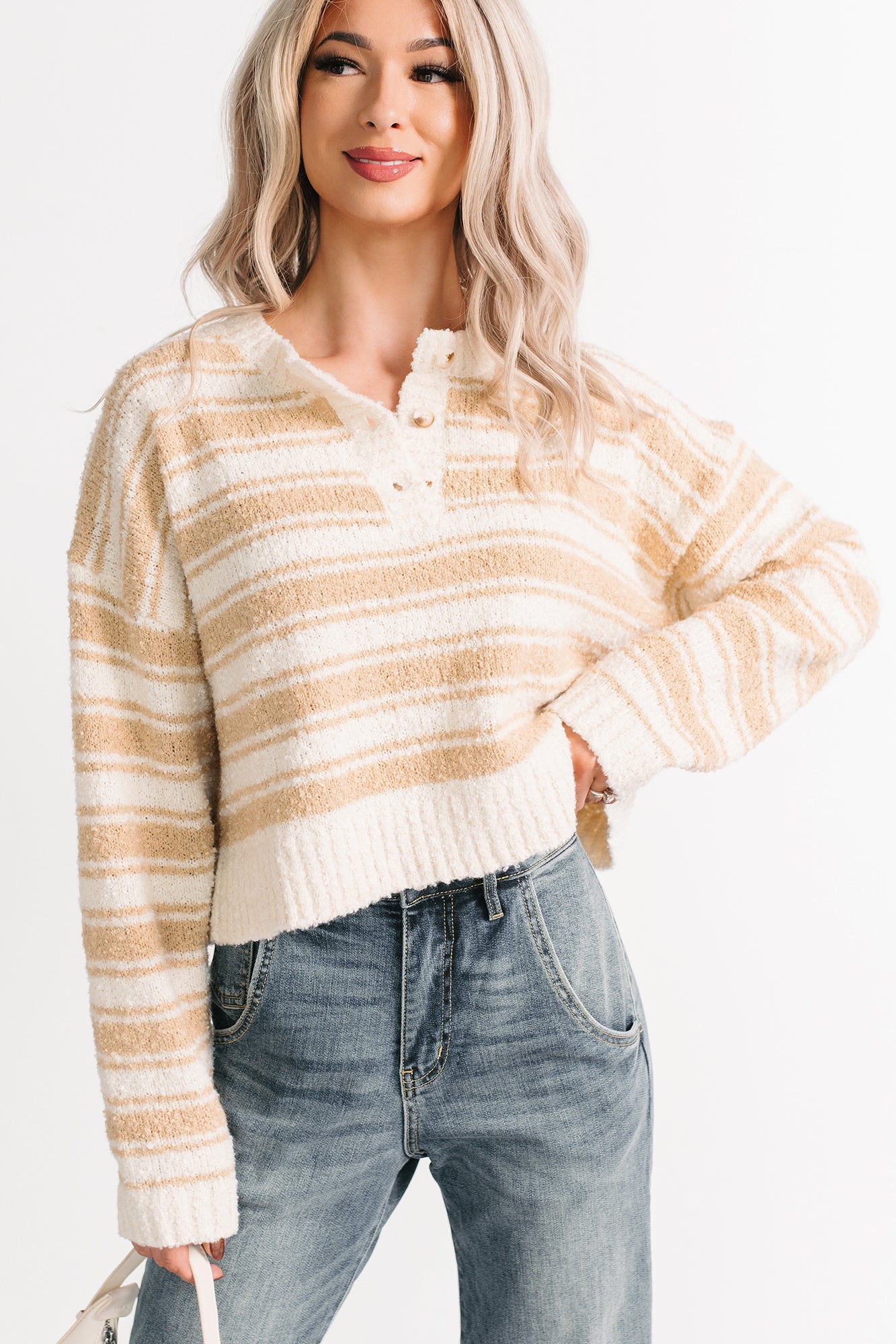 Off The Clock Stripe Knit Sweater (Taupe/Off-White)