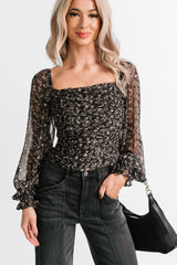 Girly Groove Floral Long Sleeves Crop Top (Black)