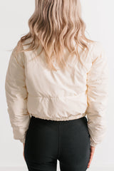 Night Shift Mock Turtleneck Zip-Up Puffer Jacket (Off-White)