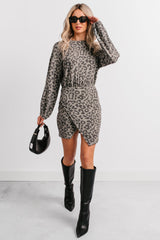 Little Miss Bossy Asymmetric Mini Dress (Grey Leopard)