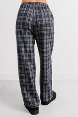 Embracing Less Wide Leg Plaid Pants (Navy)