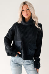 Tell Me Everything Cowl Neck Cargo Sweater (Dark Navy)