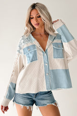 Bold Agenda Denim Corduroy Mix Shacket (Light Blue)