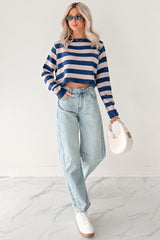 Wishing Well Stripe Boat Neck Sweater (Cobalt/Dusty Pink)