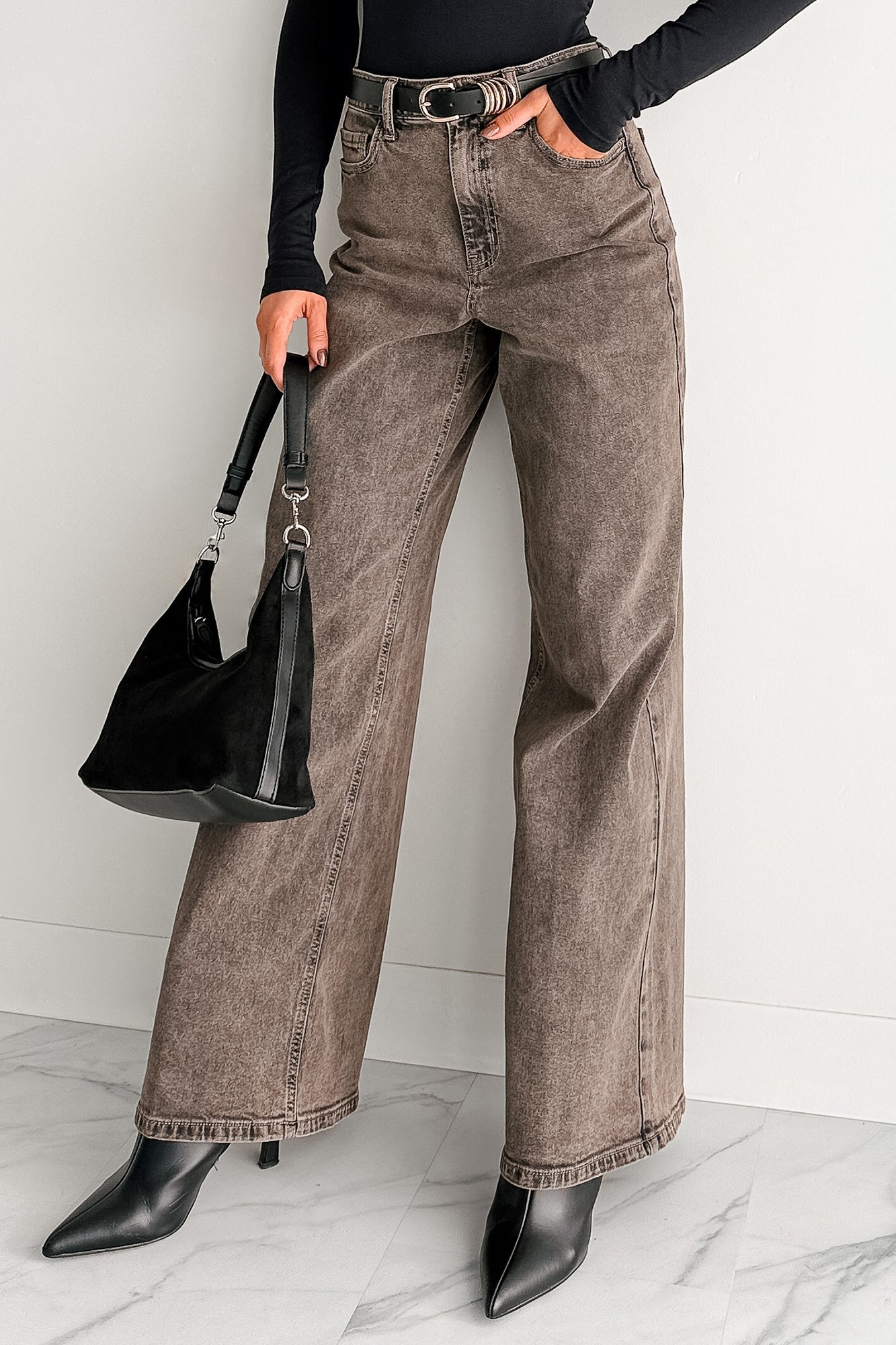 Bane High Rise Wide Leg Cello Jeans (Brown)