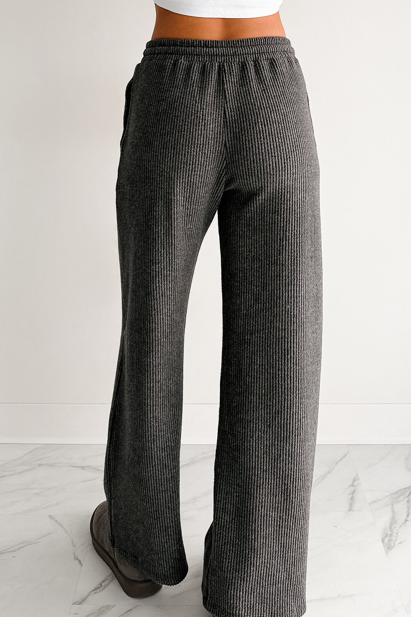 Cozy Feeling Ribbed Wide Leg Pants (Charcoal)