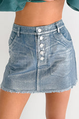 Cause A Scene Metallic Denim Mini Skirt (Denim)
