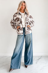 Cowgirl Spirit Oversized Raw Hem Shacket (Taupe Cow)