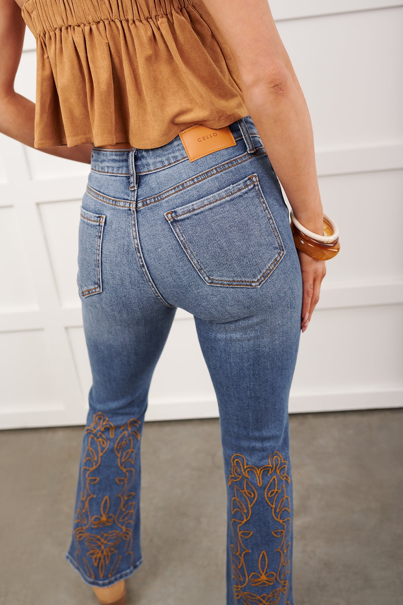 Leland Embroidered Flare Cello Jeans (Medium)