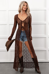 Boho Chic Behavior Lace Duster Cardigan (Brown)